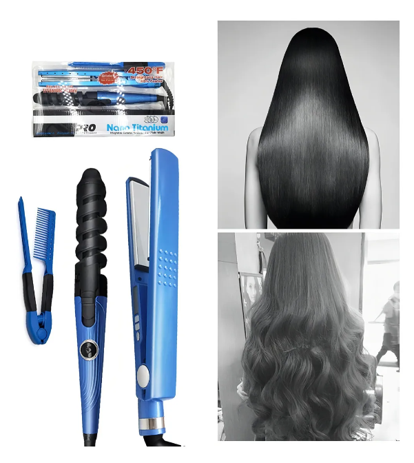 Plancha y Rizador Profesional NANOTITANIC 3 en 1 | Cabello Liso, Ondas y Rizos